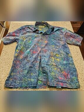 Island Republic Multicolor Abstract Print Short Sleeve Button-Down Shirt